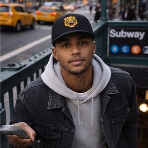 Tiger Embroidered 6 Panel Ball Cap Tiger Baseball Hat Dad Hat Black NWT Strap